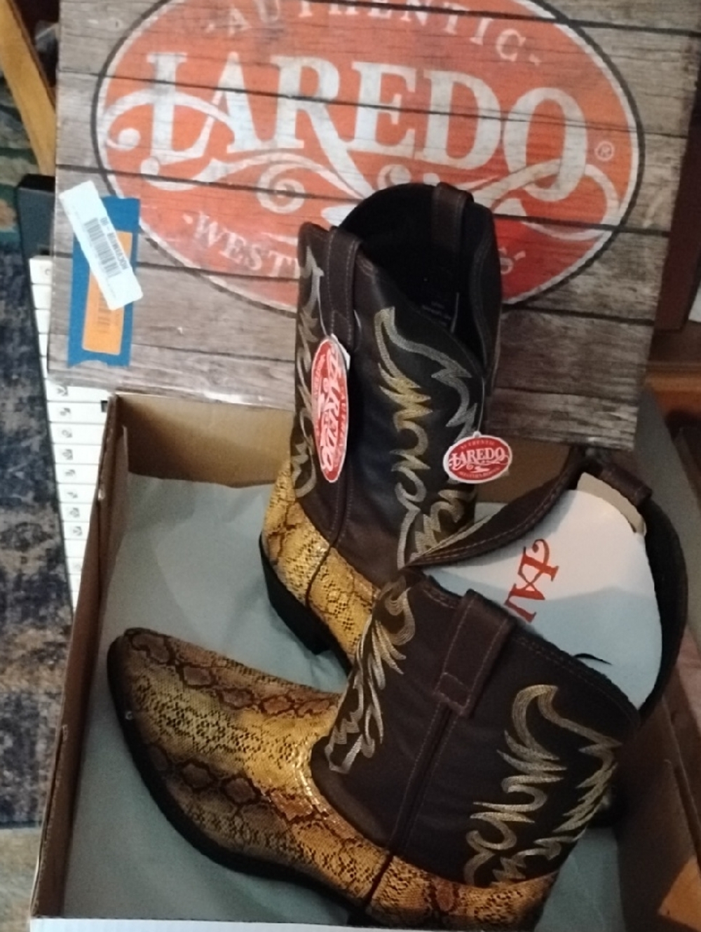 Laredo Brown & Gold Snakeskin Western Boots